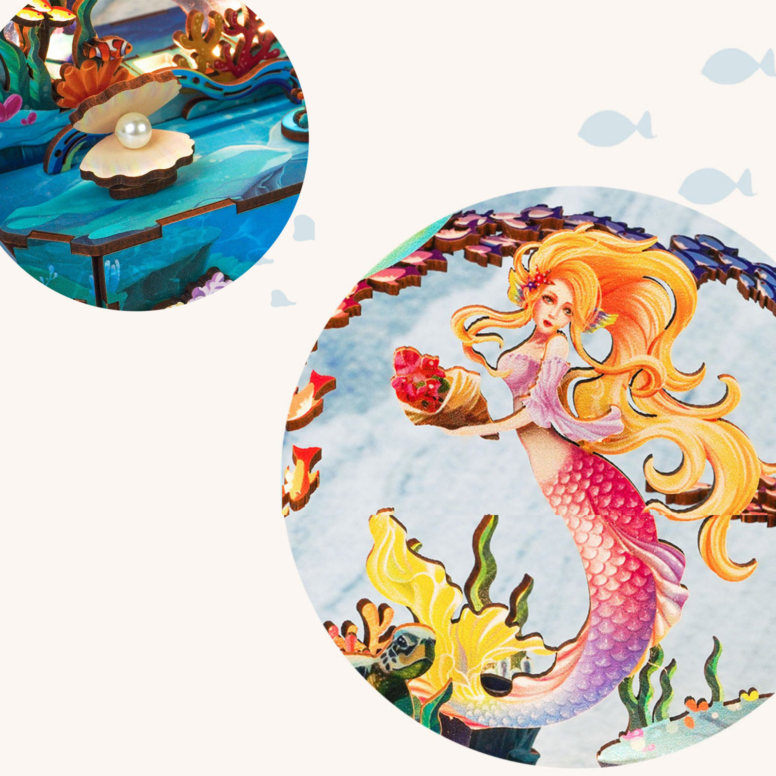 Ocean's Whisper: Mermaid Glow Fun Light - DIY Wooden Night Light, Fun DIY Projects,Home Decorations, Automatic Gradient Light Controller-Book Nook World