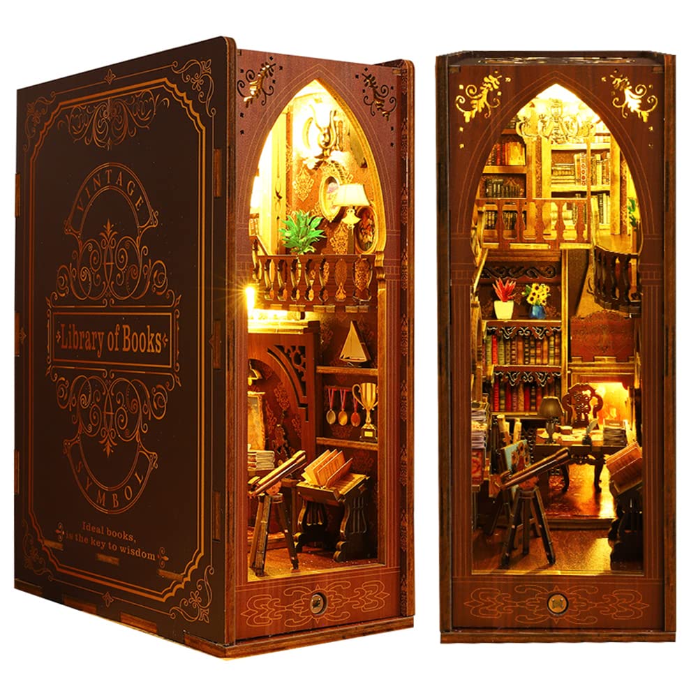 Rowood Book Nook Kits for Adults,3D Wooden Puzzle Bookend,Bookshelf Decor  Insert Alley,DIY Miniature Booknook Model Craft Kits for Adults,Gifts with