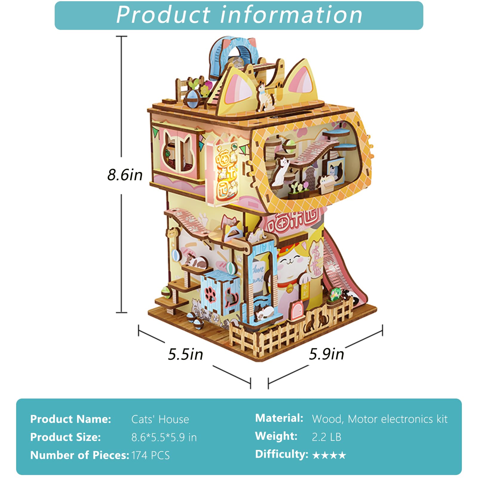 Cats' House Wooden Puzzle Miniature Dollhouse Storage Box Kit-Book Nook World