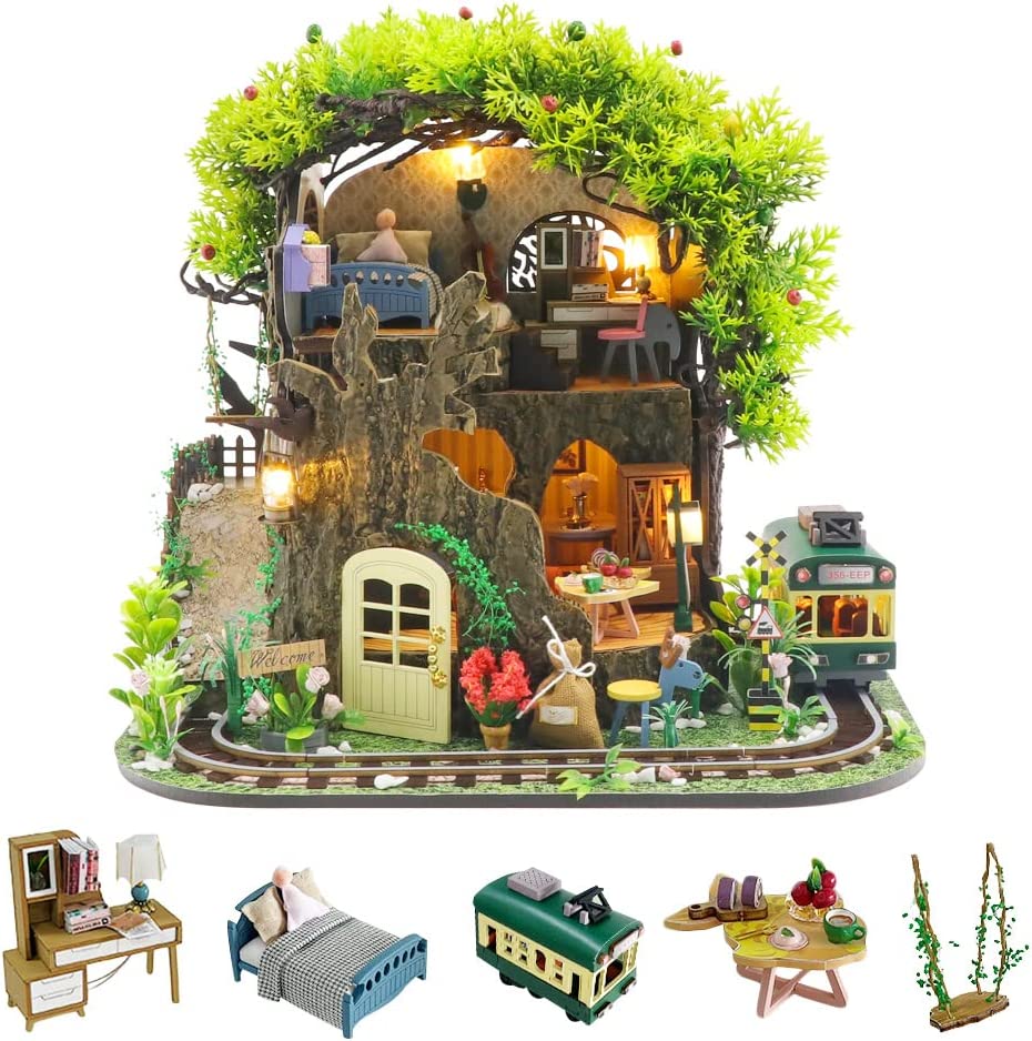 Forest Secrect House DIY Miniature Diorama with Led Light-BOOK NOOK WORLD