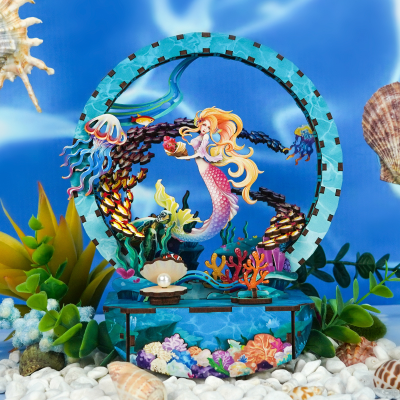 Ocean's Whisper: Mermaid Glow Fun Light - DIY Wooden Night Light, Fun DIY Projects,Home Decorations, Automatic Gradient Light Controller-Book Nook World