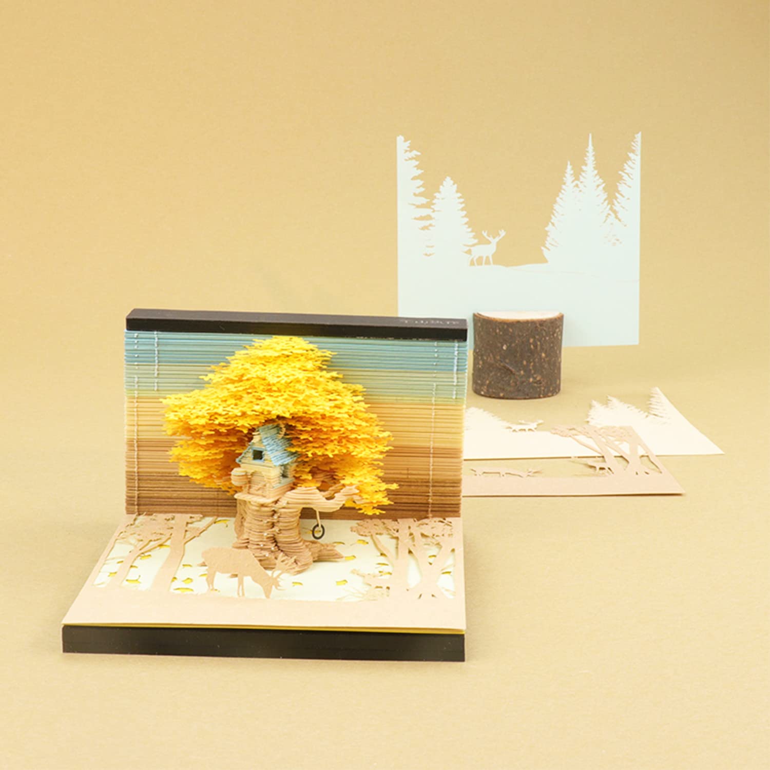 Cherry Blossom Fantasy - 3D Memo Pad with LED Light（Golden Autumn）-Book Nook World