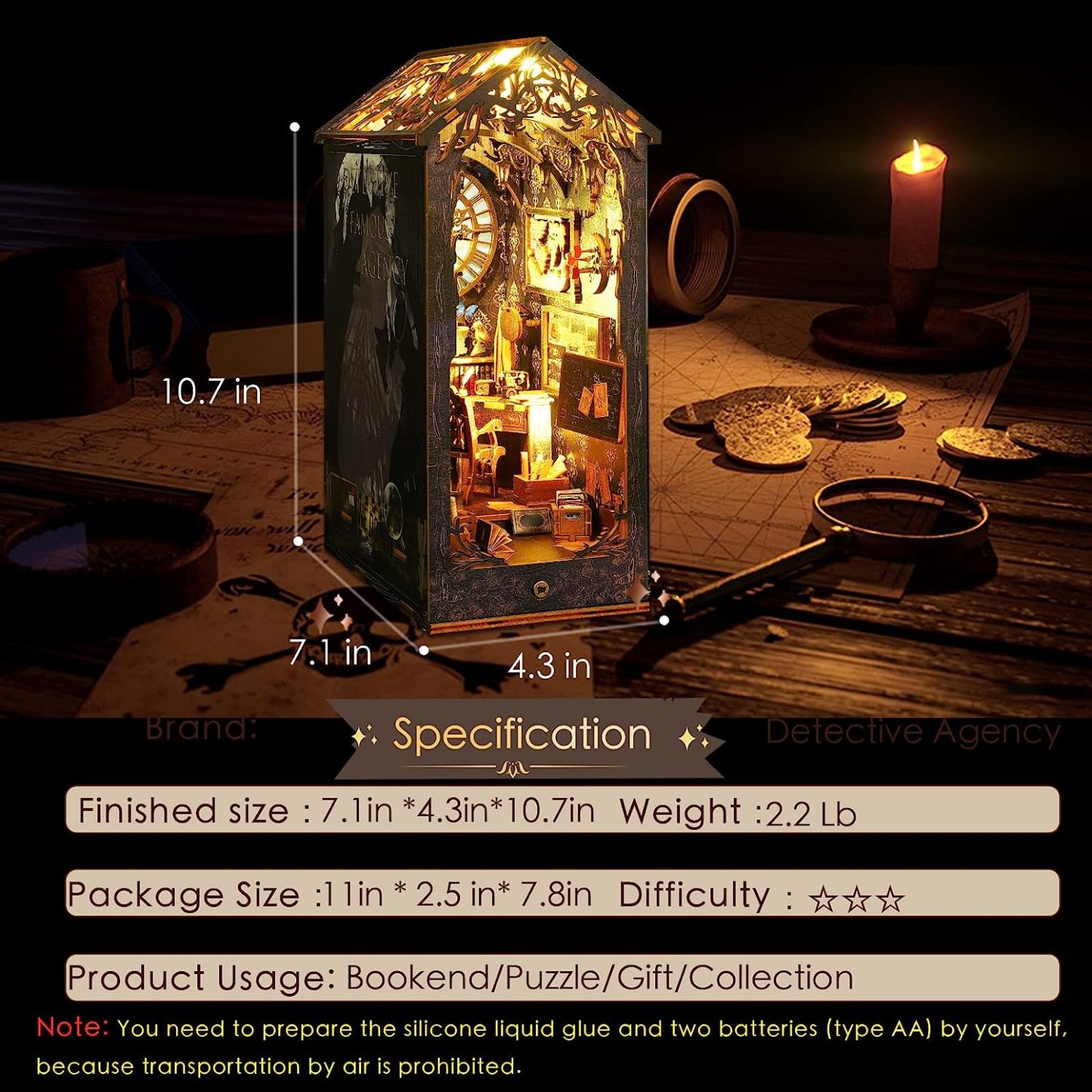 Detective Agency DIY Book Nook Kit (with Music Box)-Book Nook World