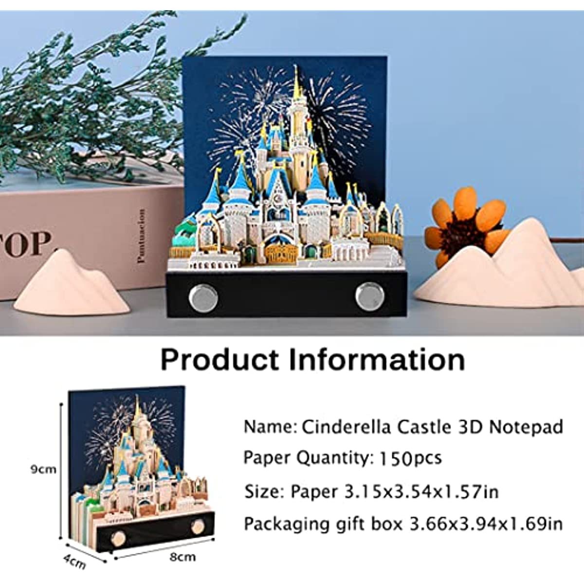 3D Sticky Note Paper Memo Pad,Fantasy Castle Office Notepad Desk Decoration DIY Creative Birthday Gift-Book Nook World