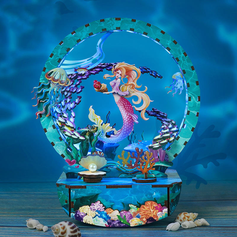 Ocean's Whisper: Mermaid Glow Fun Light - DIY Wooden Night Light, Fun DIY Projects,Home Decorations, Automatic Gradient Light Controller-Book Nook World