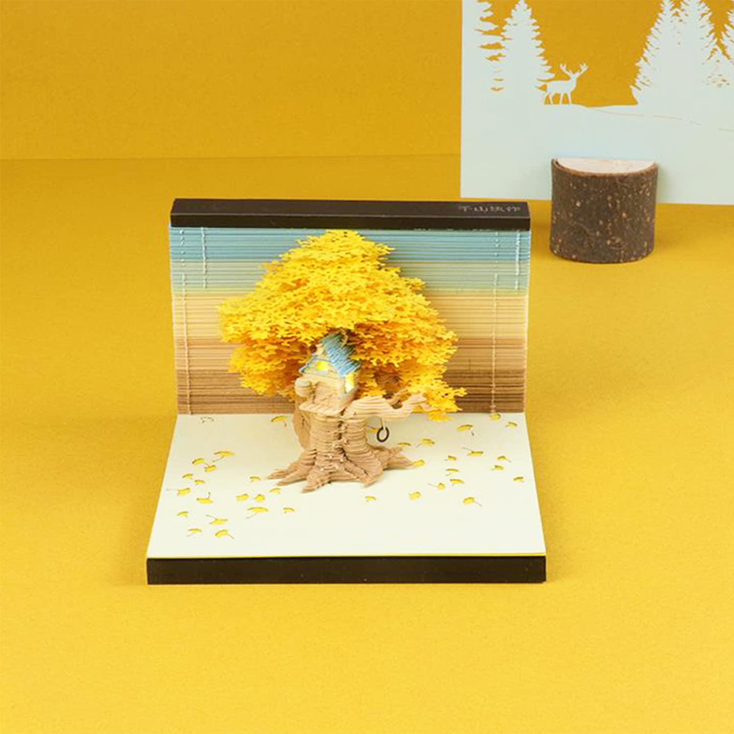 Cherry Blossom Fantasy - 3D Memo Pad with LED Light（Golden Autumn）-Book Nook World
