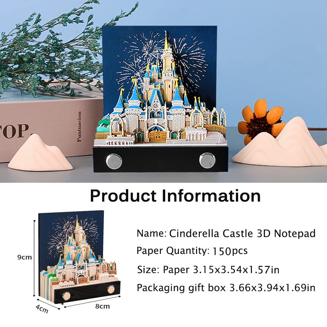 2023 Cinderella Castle 3D Paper Memo Pad Desk Decoration DIY Creative Birthday Gift(Without Led Light)-Book Nook World