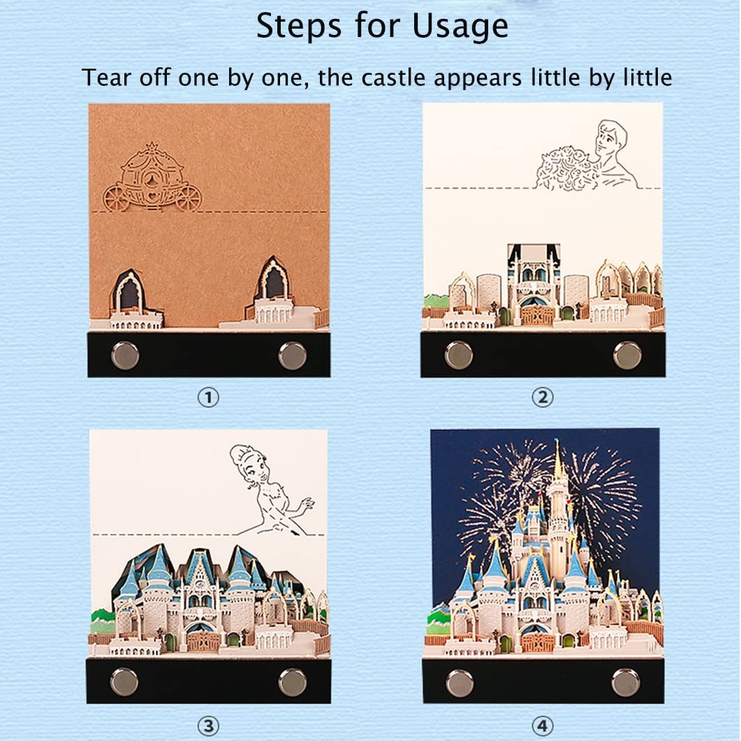 2023 Cinderella Castle 3D Paper Memo Pad Desk Decoration DIY Creative Birthday Gift(Without Led Light)-Book Nook World