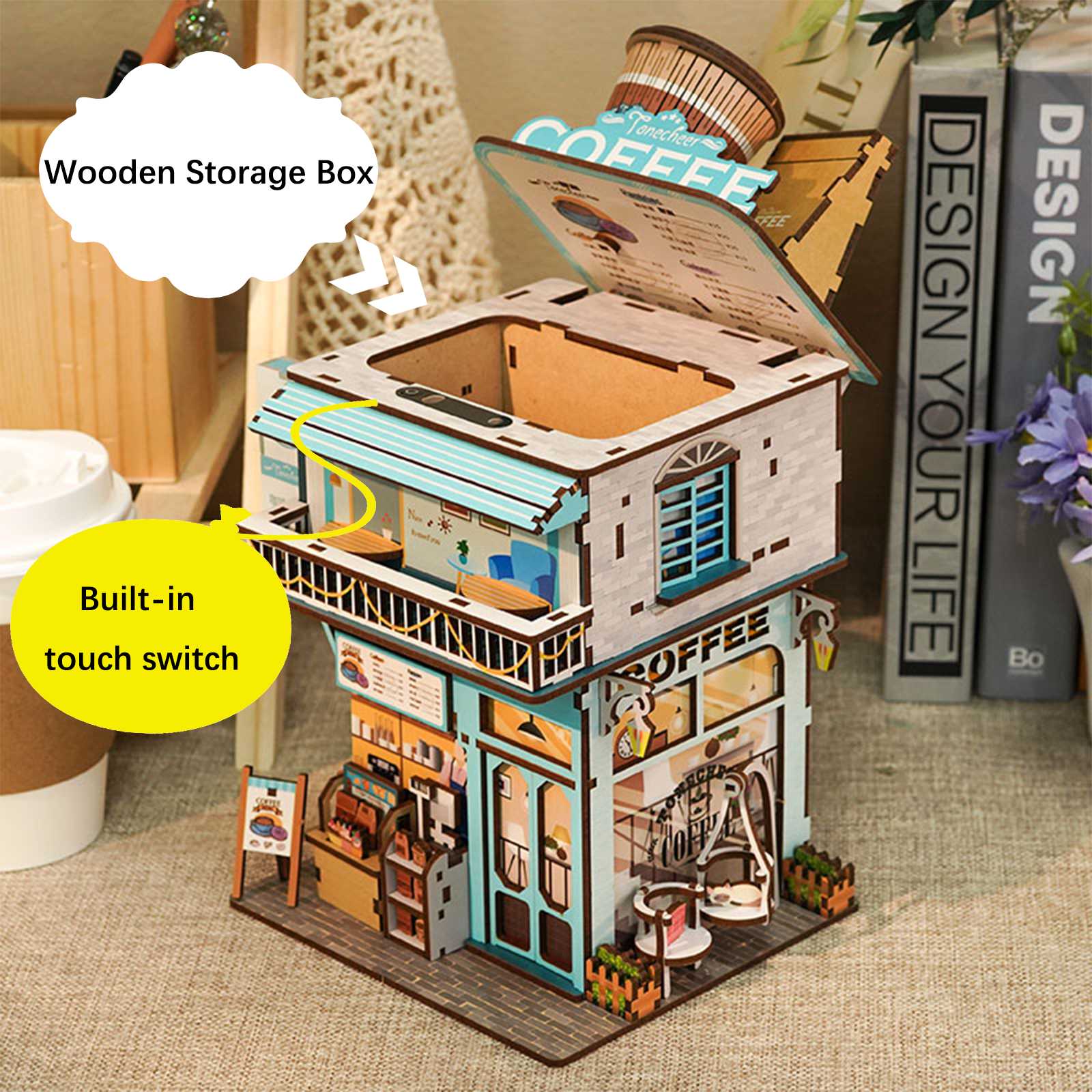  DIY Wooden Storage Box, Automatic Lid Opening Device-Book Nook World