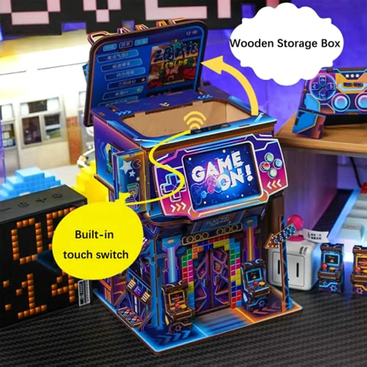  DIY Wooden Storage Box, Automatic Lid Opening Device-Book Nook World