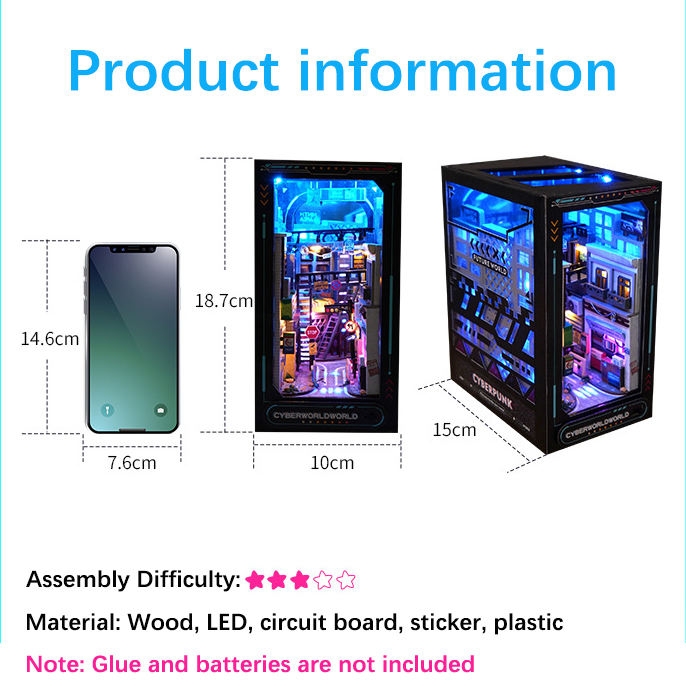 Cyberpunk DIY Book Nook Kit (45 LEDs)-Book Nook World
