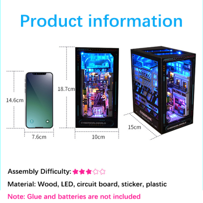 Cyberpunk DIY Book Nook Kit (45 LEDs)-Book Nook World