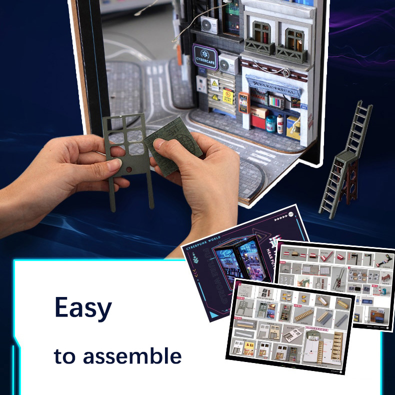 Cyberpunk DIY Book Nook Kit  (45 LEDs)-Book Nook World