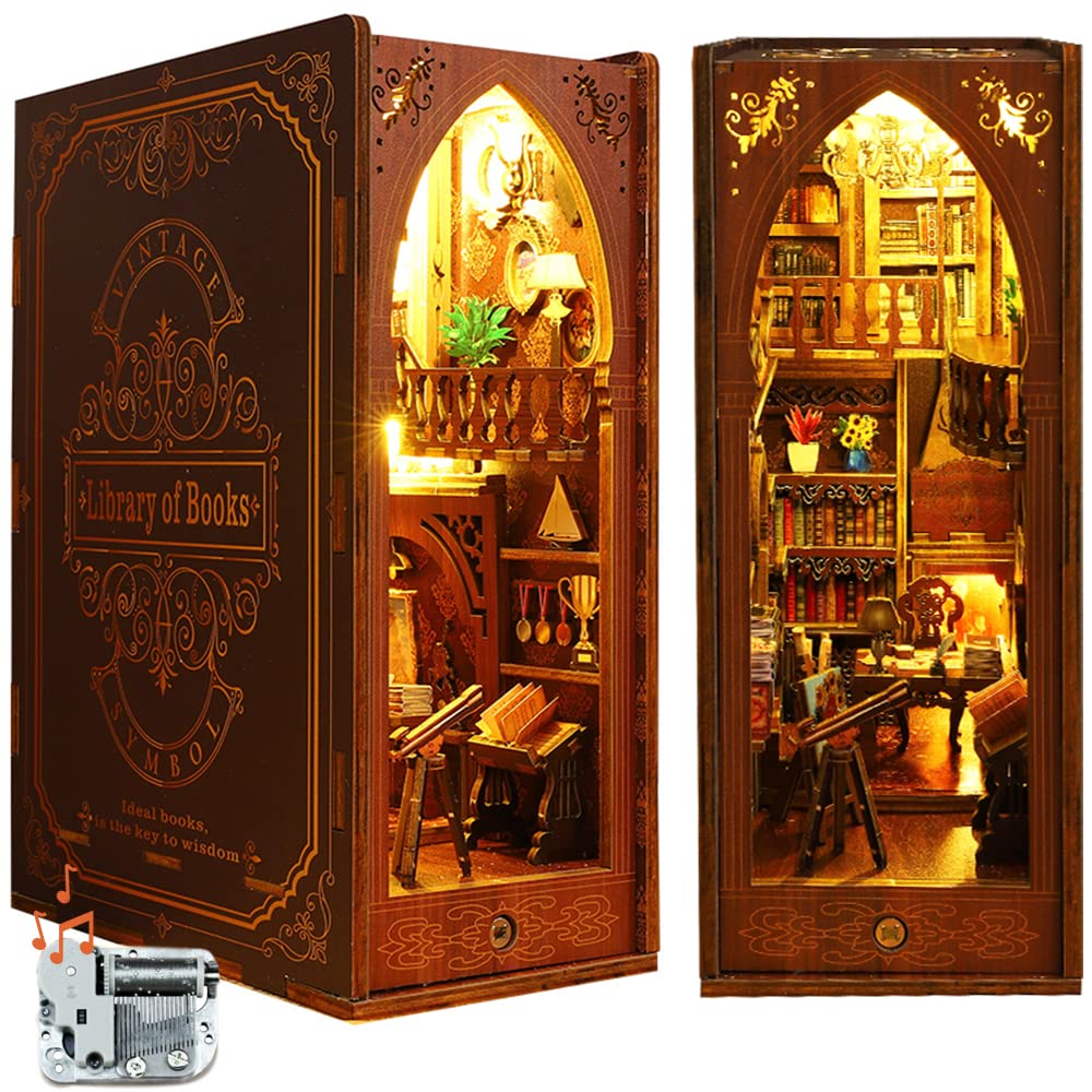 Library of Books DIY Book Nook Kit （With Music Box)-BOOK NOOK WORLD