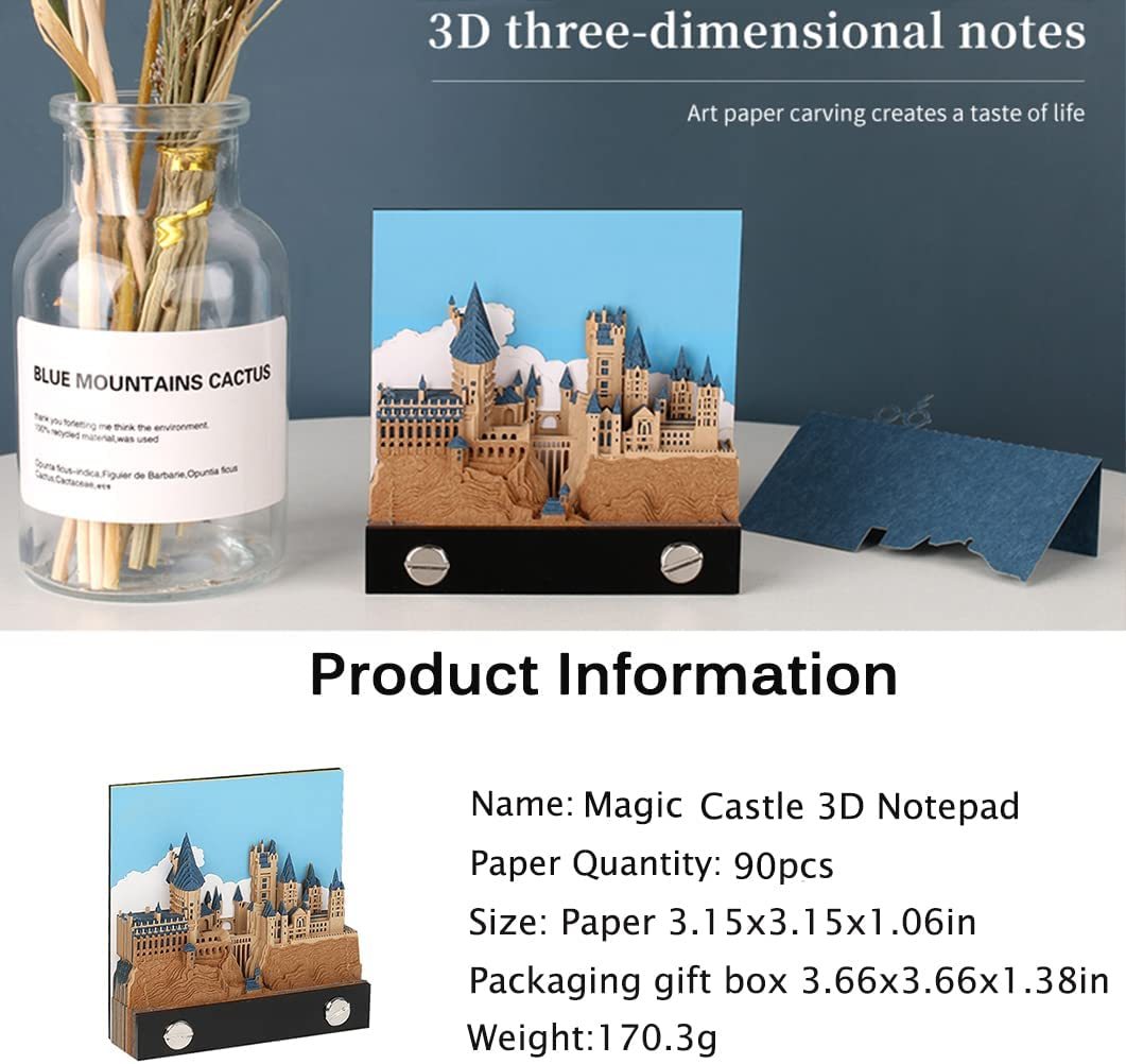 3D Sticky Note Paper Memo Pad,Fantasy Castle Office Notepad Desk Decoration DIY Creative Birthday Gift-Book Nook World