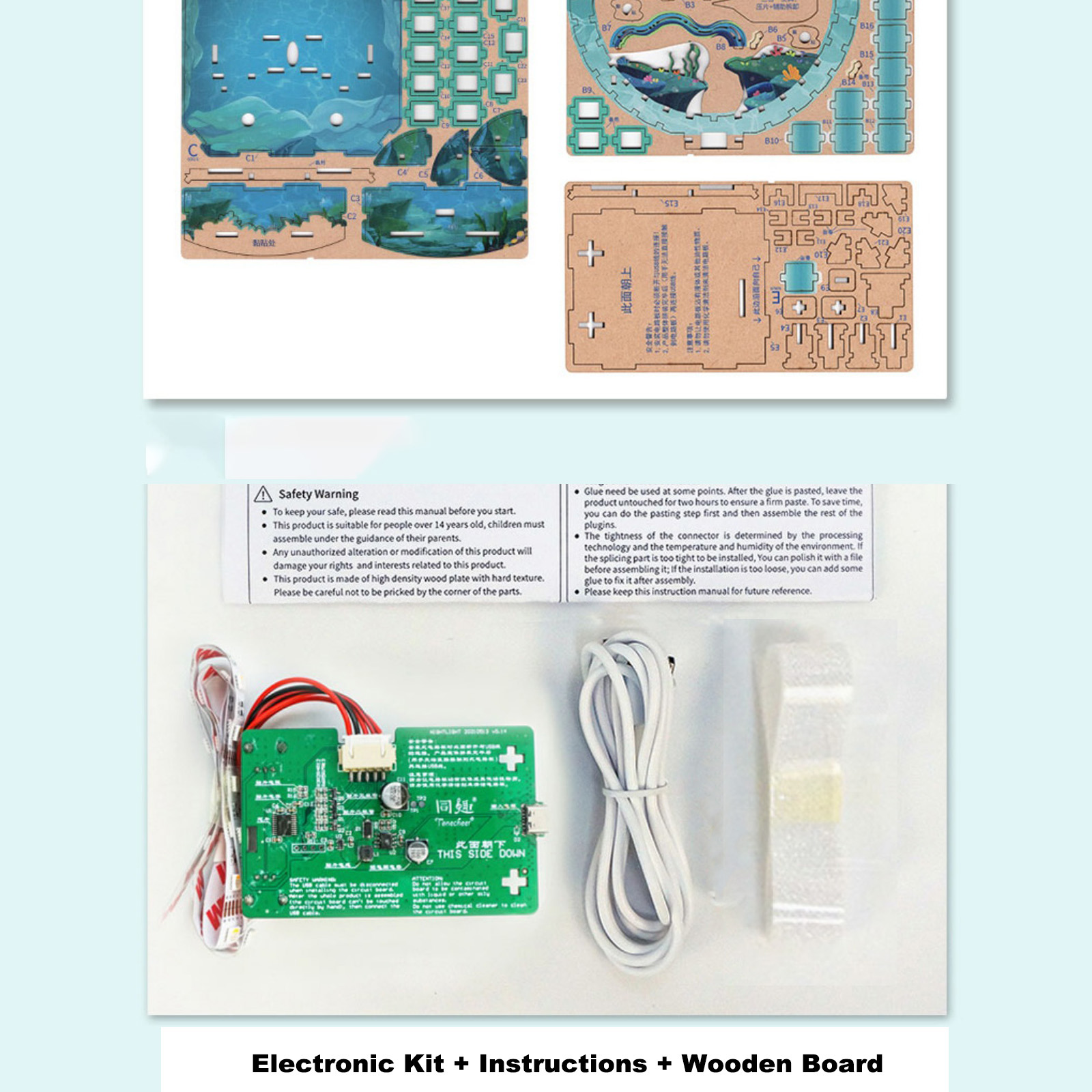 Ocean's Whisper: Mermaid Glow Fun Light - DIY Wooden Night Light, Fun DIY Projects,Home Decorations, Automatic Gradient Light Controller-Book Nook World