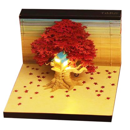 Cherry Blossom Fantasy - 3D Memo Pad with LED Light（Red)-Book Nook World