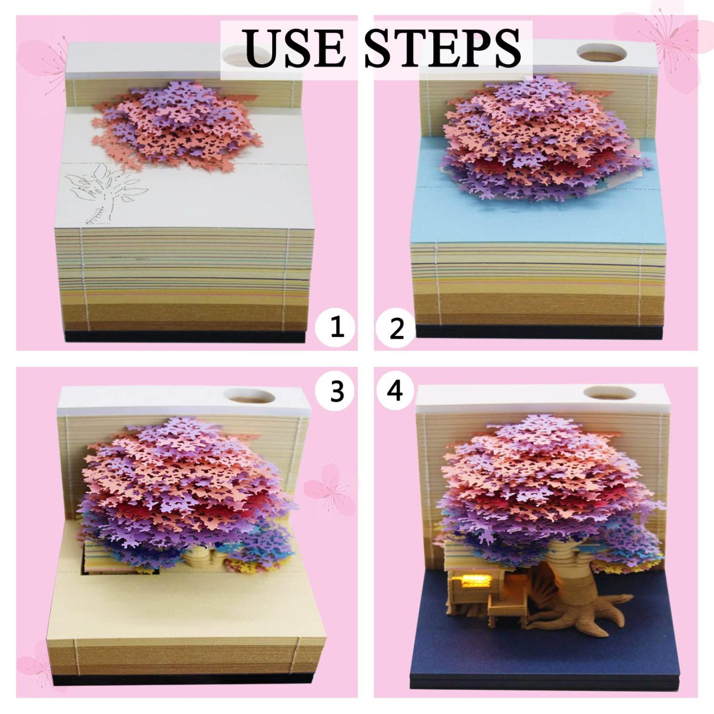  Cherry Blossom Tree House - 3D Memo Pad with Light-Book Nook World