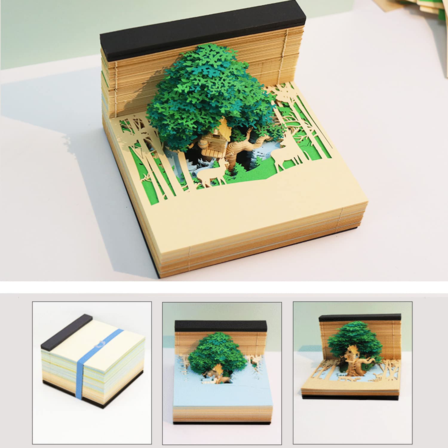 Cherry Blossoms 3D Memo Pad | Desk Decoration | 3D Memo Pad with LED Light(Green)-Book Nook World
