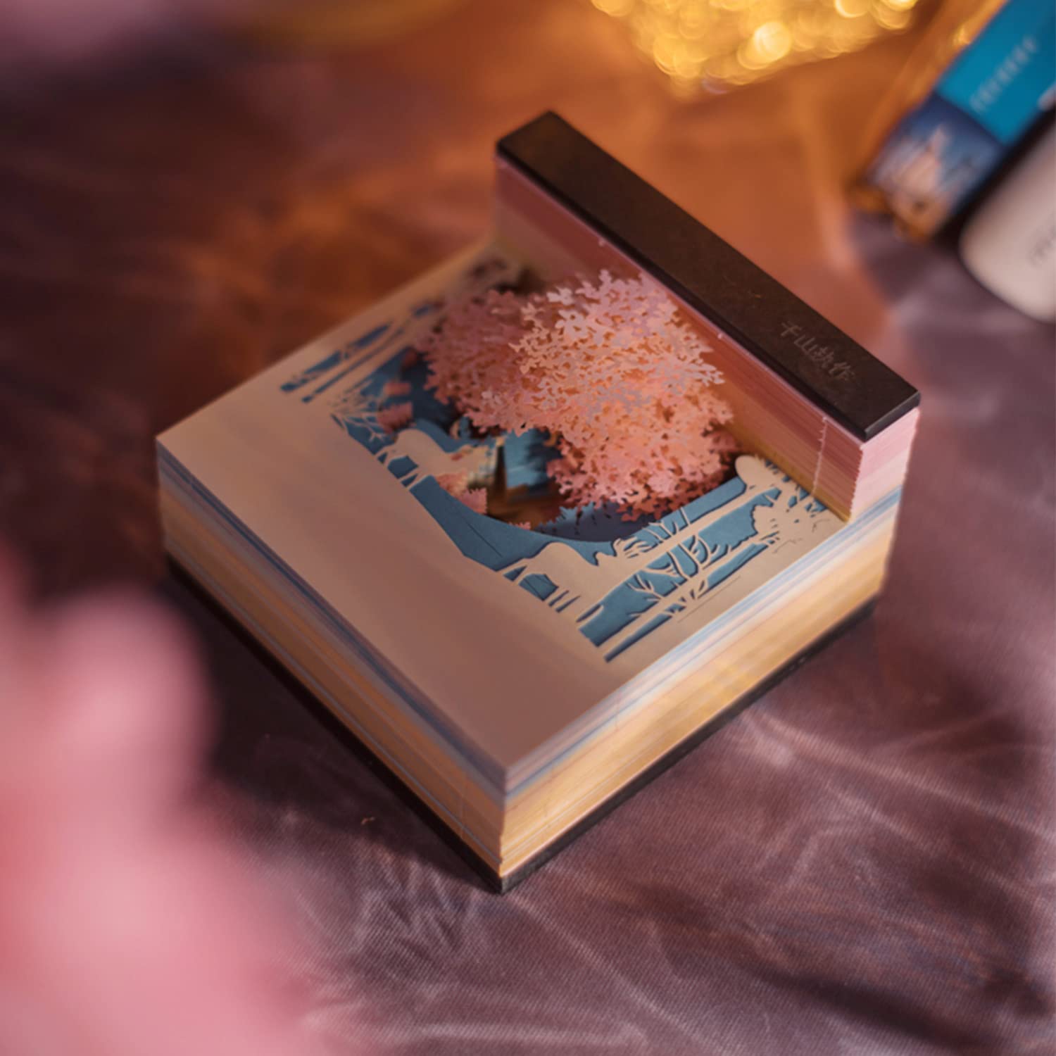 Cherry Blossoms 3D Memo Pad | Desk Decoration | 3D Memo Pad with LED Light（PINK)-Book Nook World