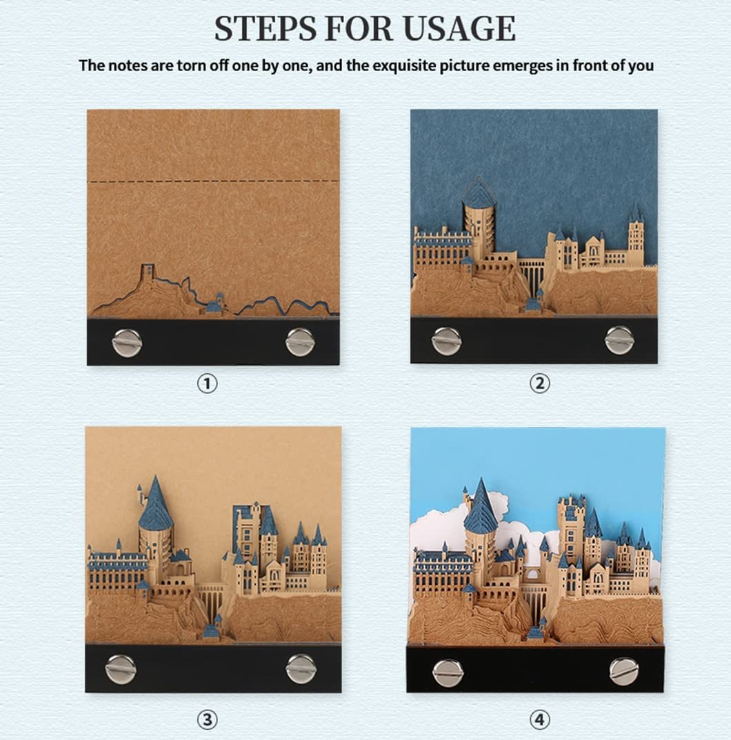 3D Sticky Note Paper Memo Pad,Fantasy Castle Office Notepad Desk Decoration DIY Creative Birthday Gift-Book Nook World