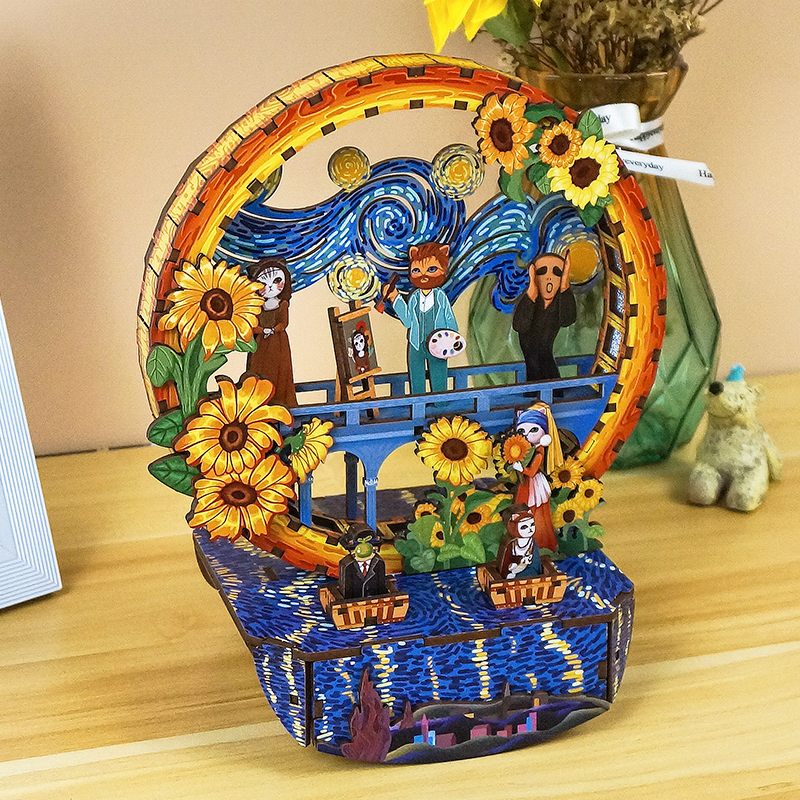 Cat Artists Fun Light - DIY Wooden Night Light, Fun DIY Projects, Home Decorations, Automatic Gradient Light Controller-Book Nook World