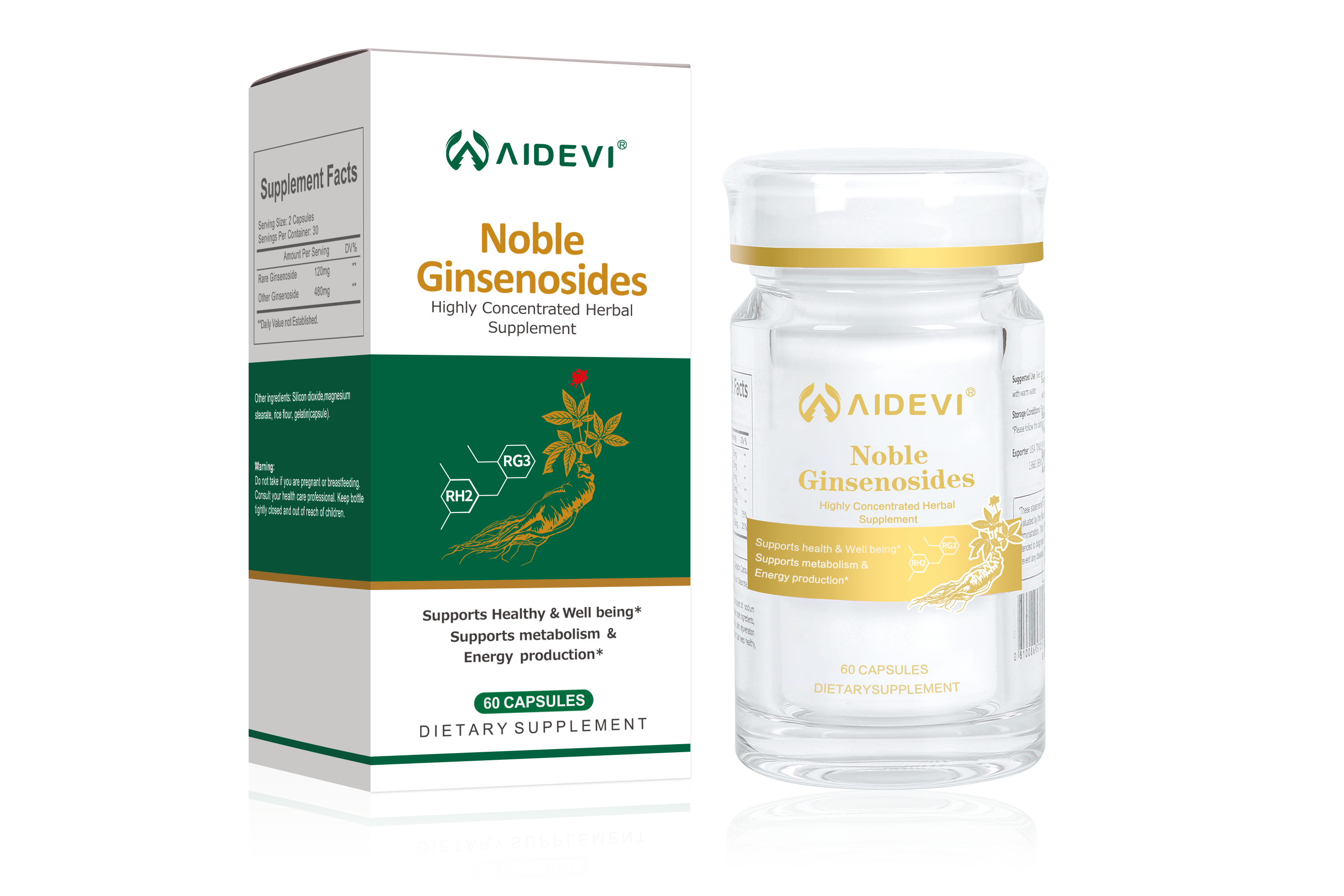 AIDEVI Ginsenoside Noble 60 Capsules 600mg Ginseng Energy Boost Made In USA