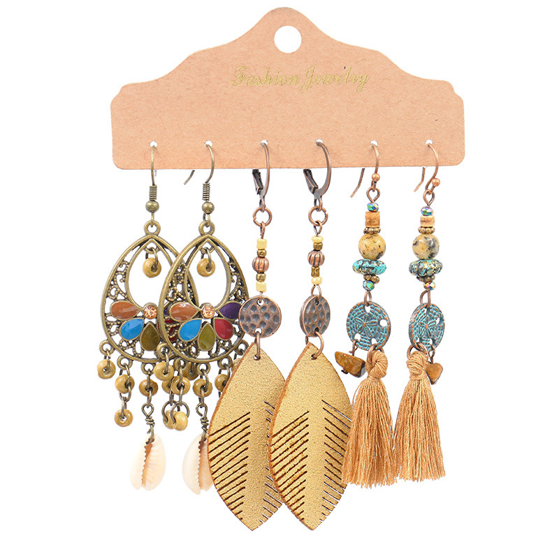 Boho Fringe Earring 3 Piece Setwomenturquoise