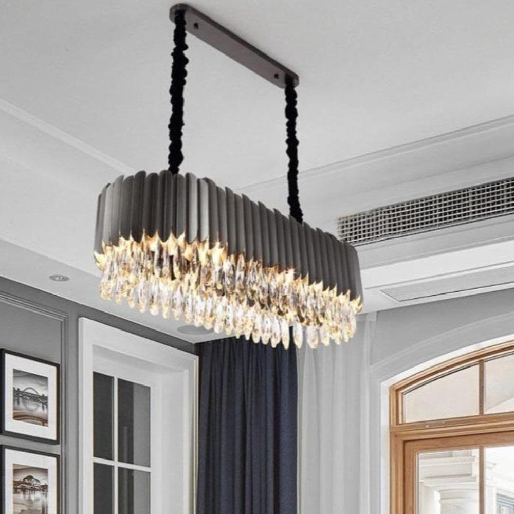Rounded Rectangle Long Crystal Chandelier Black
