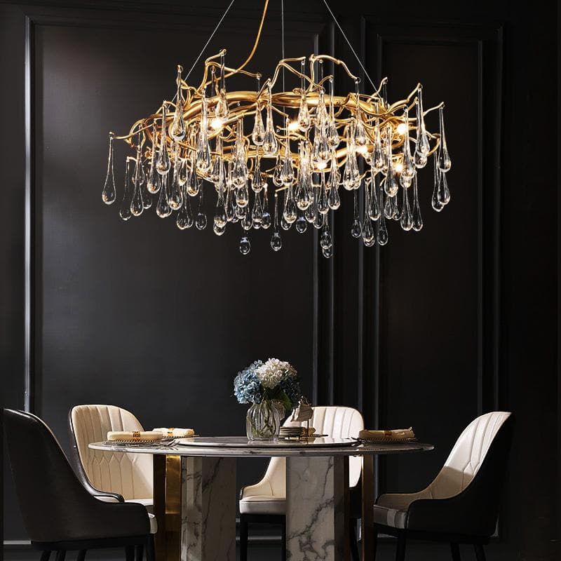 Branch Round  Long Tear Crystal  Chandelier