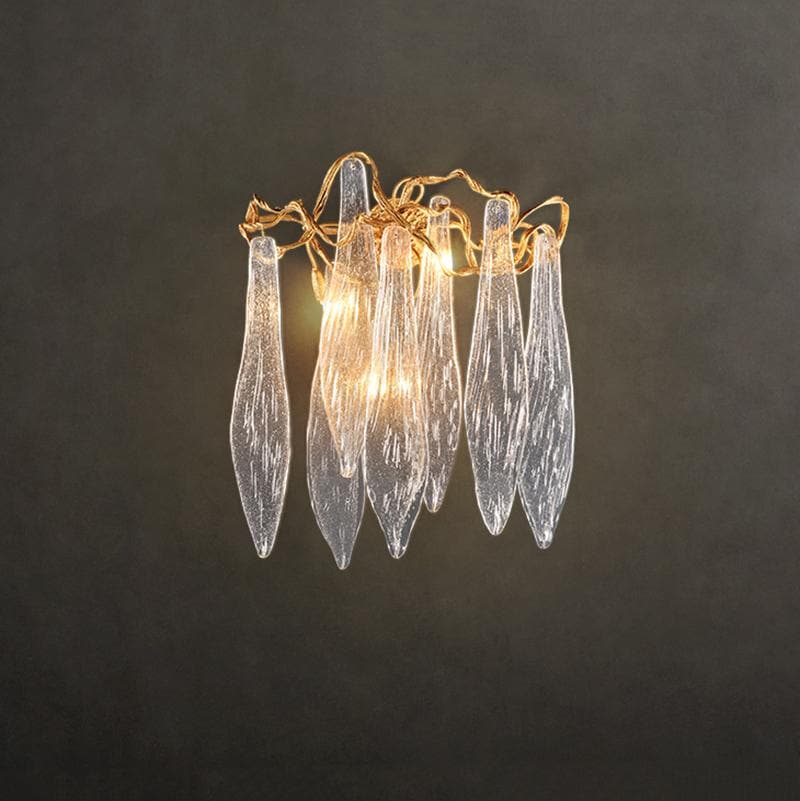 Flake Long  Crystal Branch Brass Wall Sconce