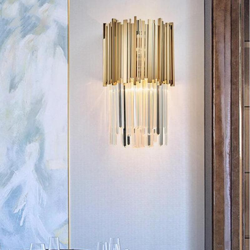 Natasha Modern Golden Clear Crystal Wall Scone Height 18"