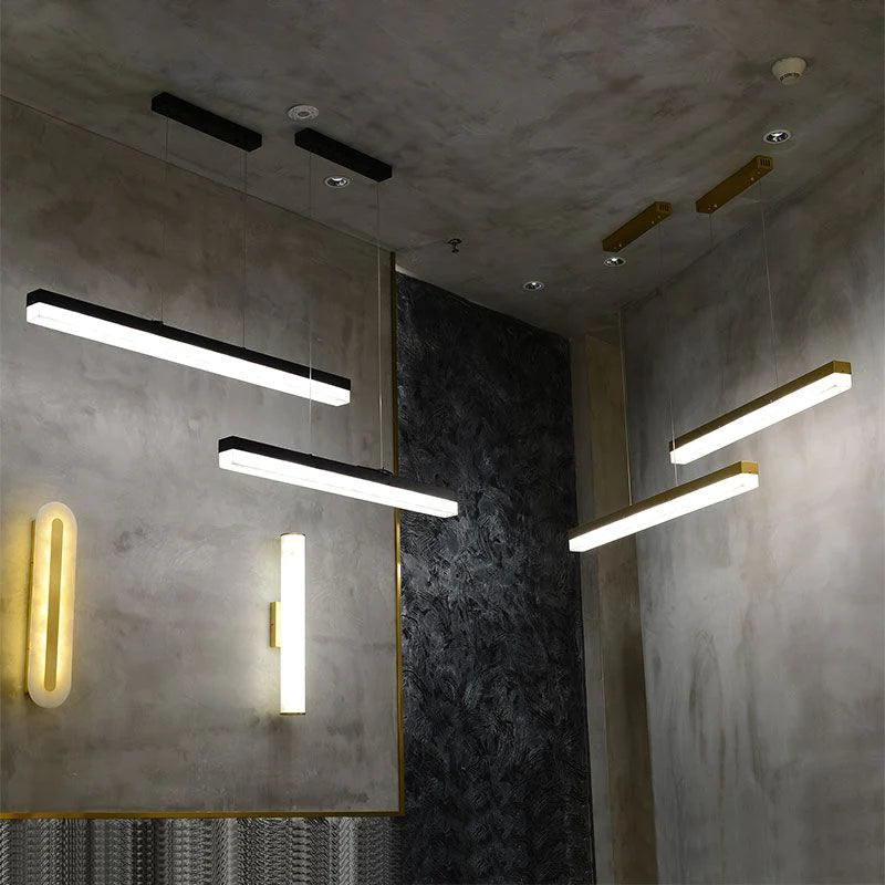 Eluned Modern Alabaster Linear Pendant Light Over Kitchen Island, Chandelier Over Dining Table