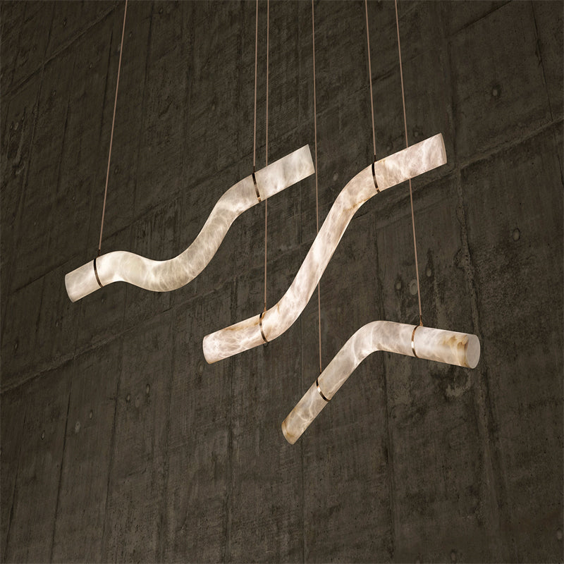 Liberty Curved Pendant Alabaster Chandelier, Pendant Light Over Dining Table