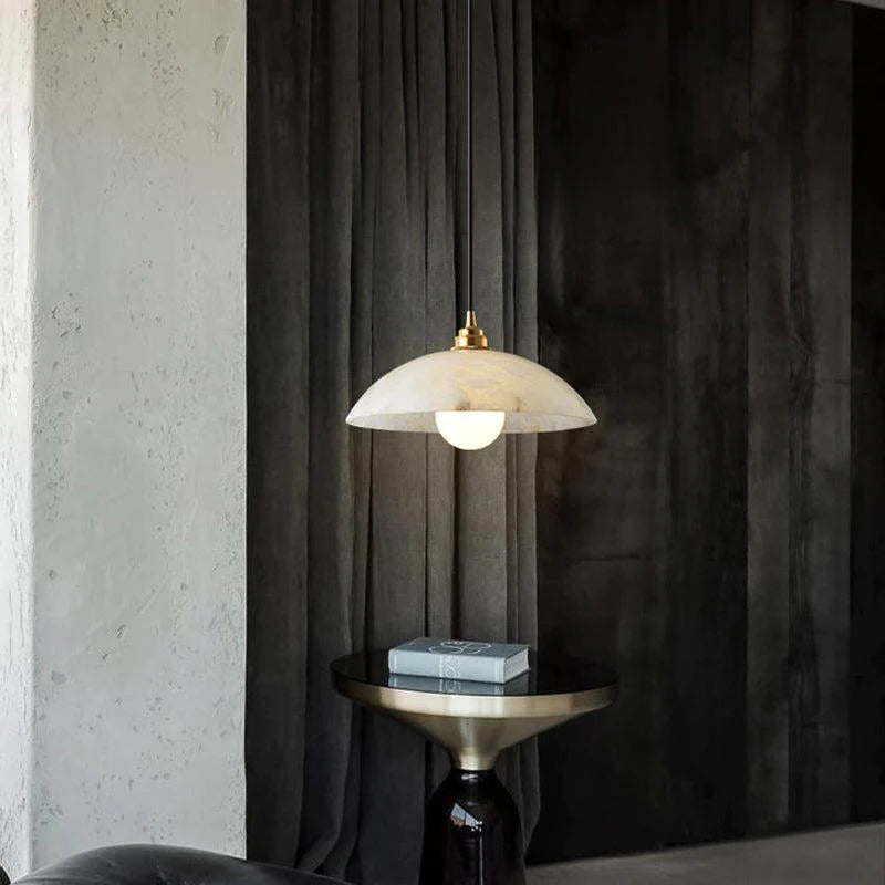 Mamie Alabaster Dome Pendant Light, Hanging Light For Living Room