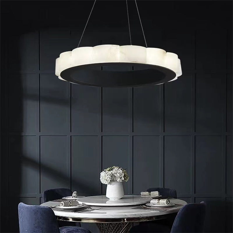 Sidra Moden Marble Round Chandelier Black For Living Room, Dining Table