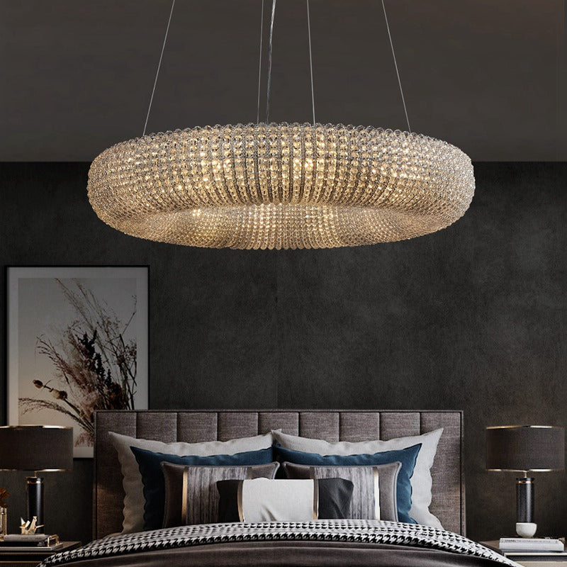 Round Halo Chandelier with Clear Crystal for Living Room