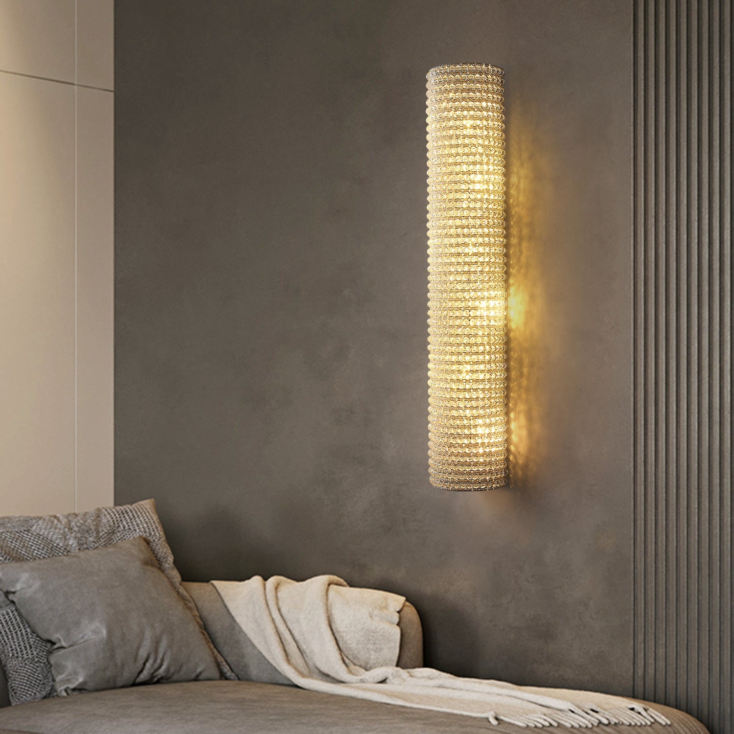 Wall Sconce Lighting, Crystal Wall Light, Halo Clear Crystal Beads H 36" for Bedroom - Wing Lightings