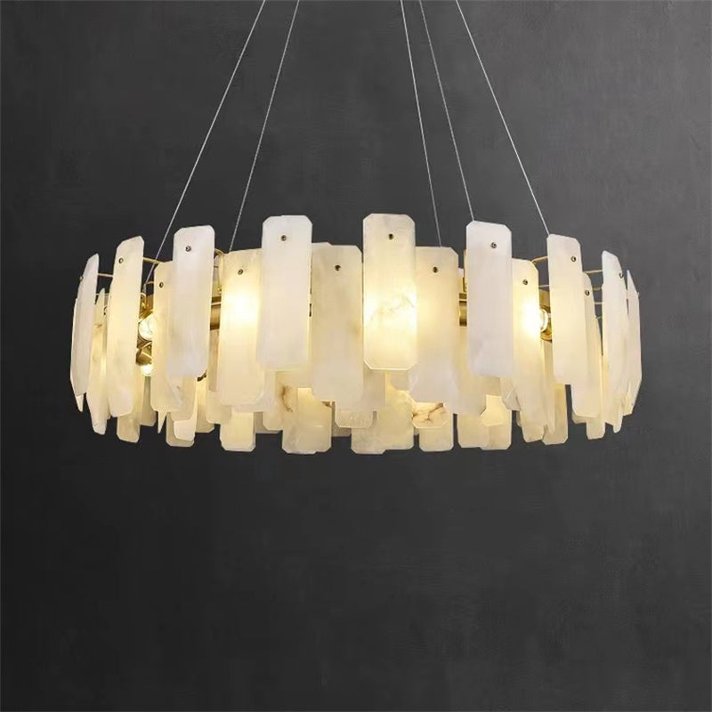 Halona Alabaster Round Chandelier Over Dining Table