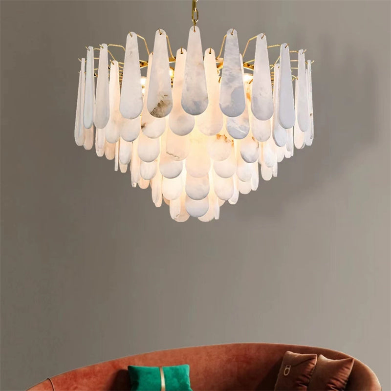 Viveca Alabaster Foyer Chandelier Lighting, Luxury Modern Lighting