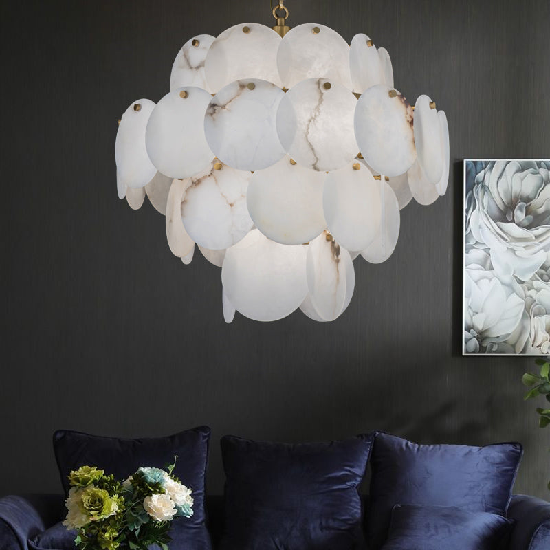 Louna Modern Round Alabaster Pendant Light, Luxurious Round Chandelier
