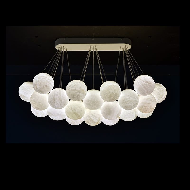 Maxime Modern 27-Alabaster Ball Chandelier for Timeless Luxury, Rectangular Chandelier For Dining Room