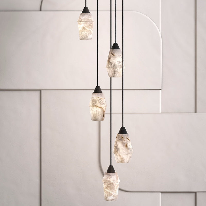 Tournesol Modrrn Alabaster Pendant Lighting Over Dining Table, Staircase Chandelier