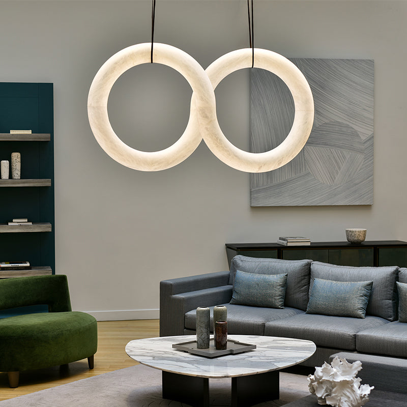 Oslo Infinity Symmetrical Alabaster Pendant Light, Modern Upscale Real Alabaster Pendant Lamp For Living Room