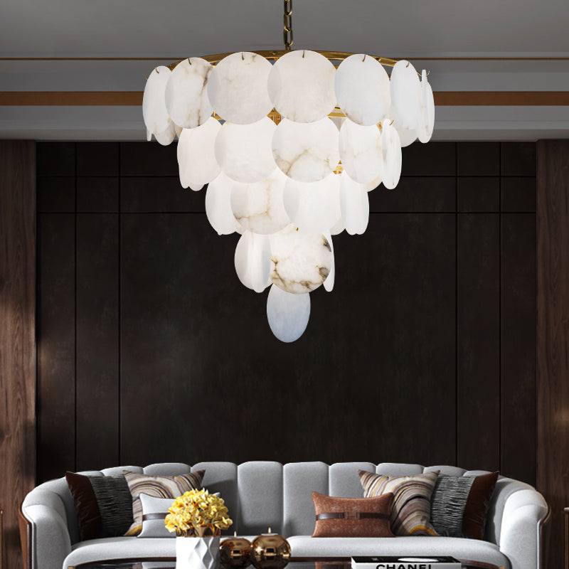Pixie Round Chandelier with Exquisite Alabaster Disks