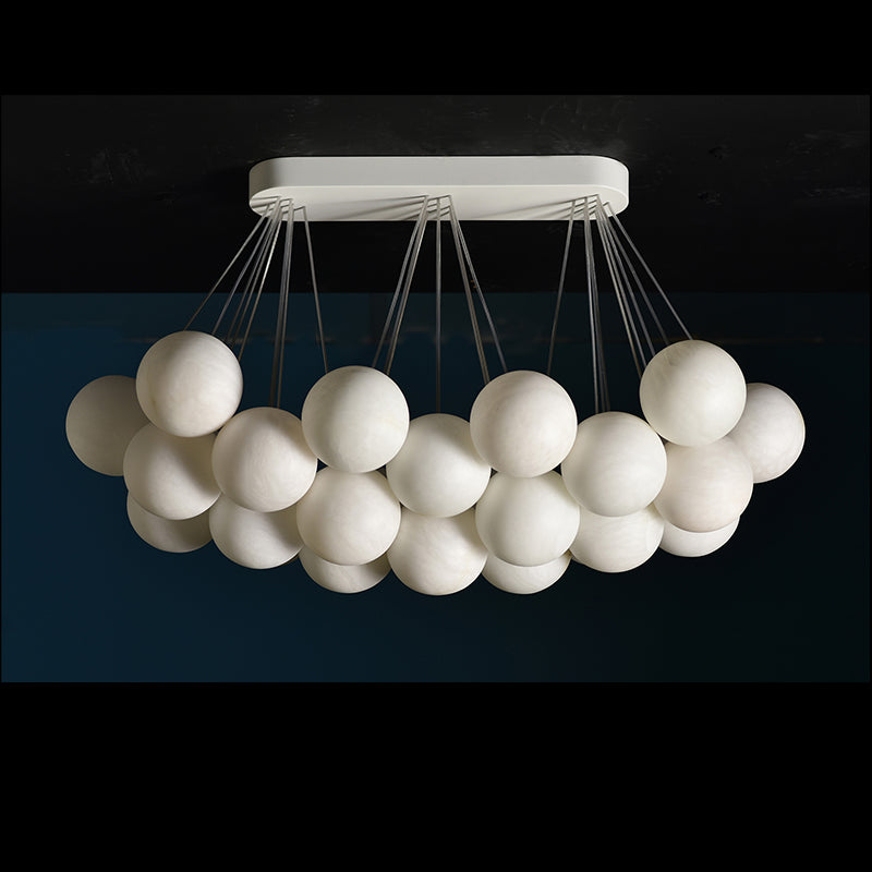 Maxime Modern 27-Alabaster Ball Chandelier for Timeless Luxury, Rectangular Chandelier For Dining Room