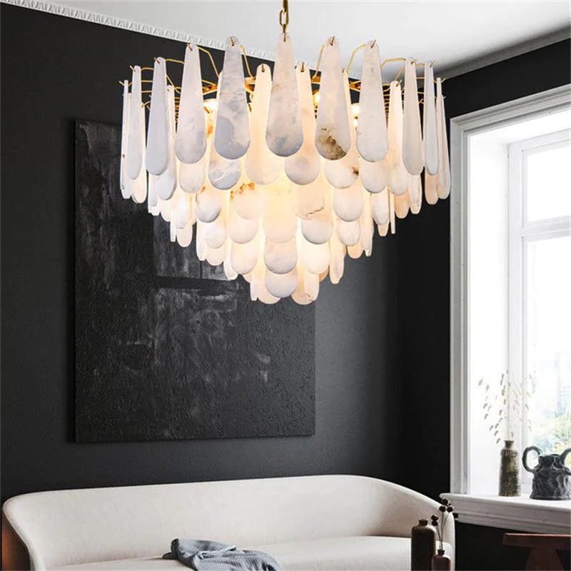 Viveca Alabaster Foyer Chandelier Lighting, Luxury Modern Lighting