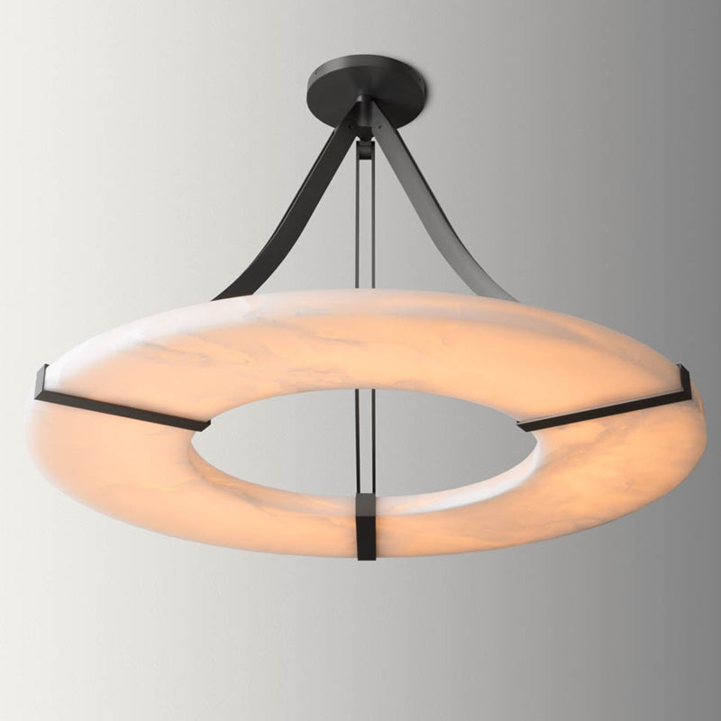 Ophelie Modern Round Alabaster Plate Chandelier, Exquisite Illumination