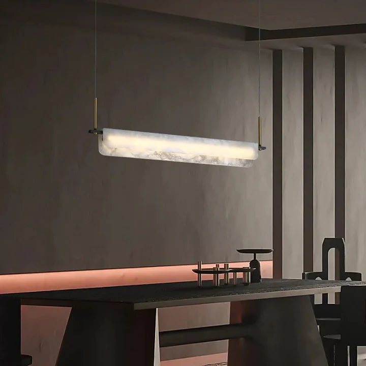 Anaise Modern Alabaster Chandelier, Linear Pendant Light Over Dining Room
