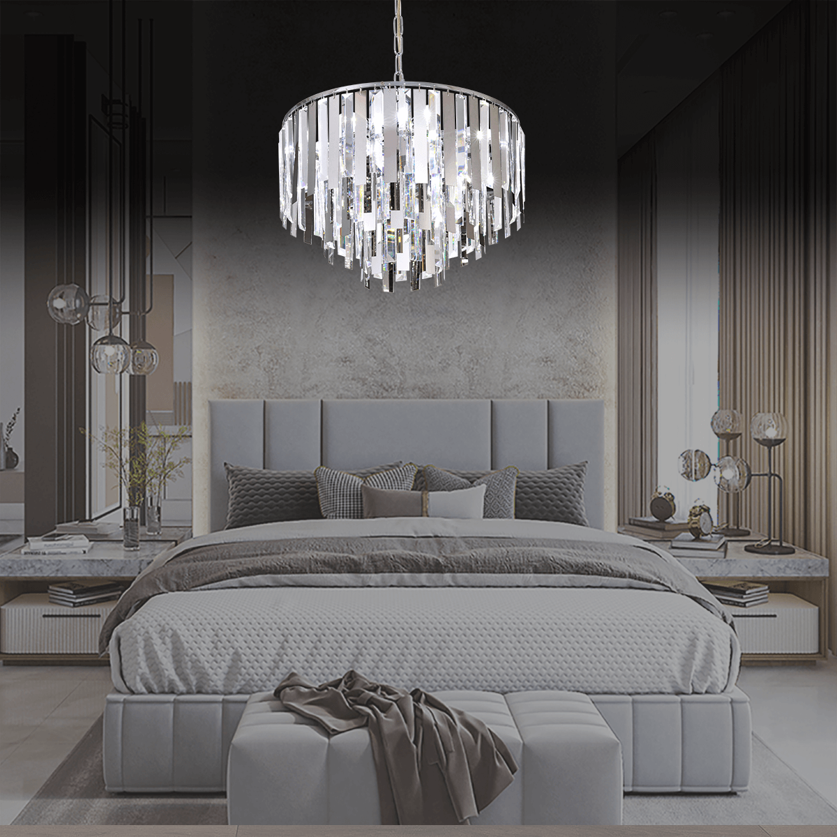 Chrome Modern Round Chandelier Ceiling Light 17.8" D